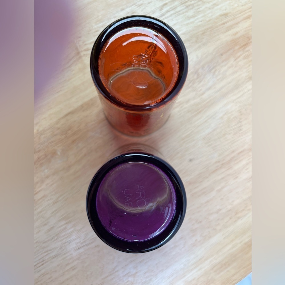 Vintage Moroccan Tea Glasses-RARE-Set of 2-Violet and Orange Trimmed in Gold - Picture 3 of 3